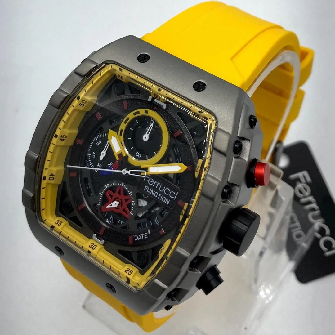 Men's Chronograph Watch, Ferrucci Function Multifunction Watch | Bold Yellow & Gunmetal