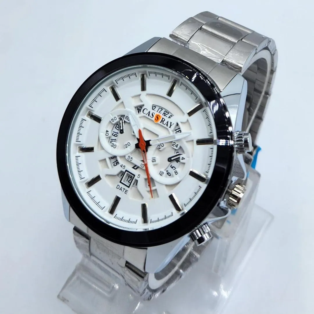 CAS S RAY Men's Chronograph Style Quartz Watch - Silver & White Dial