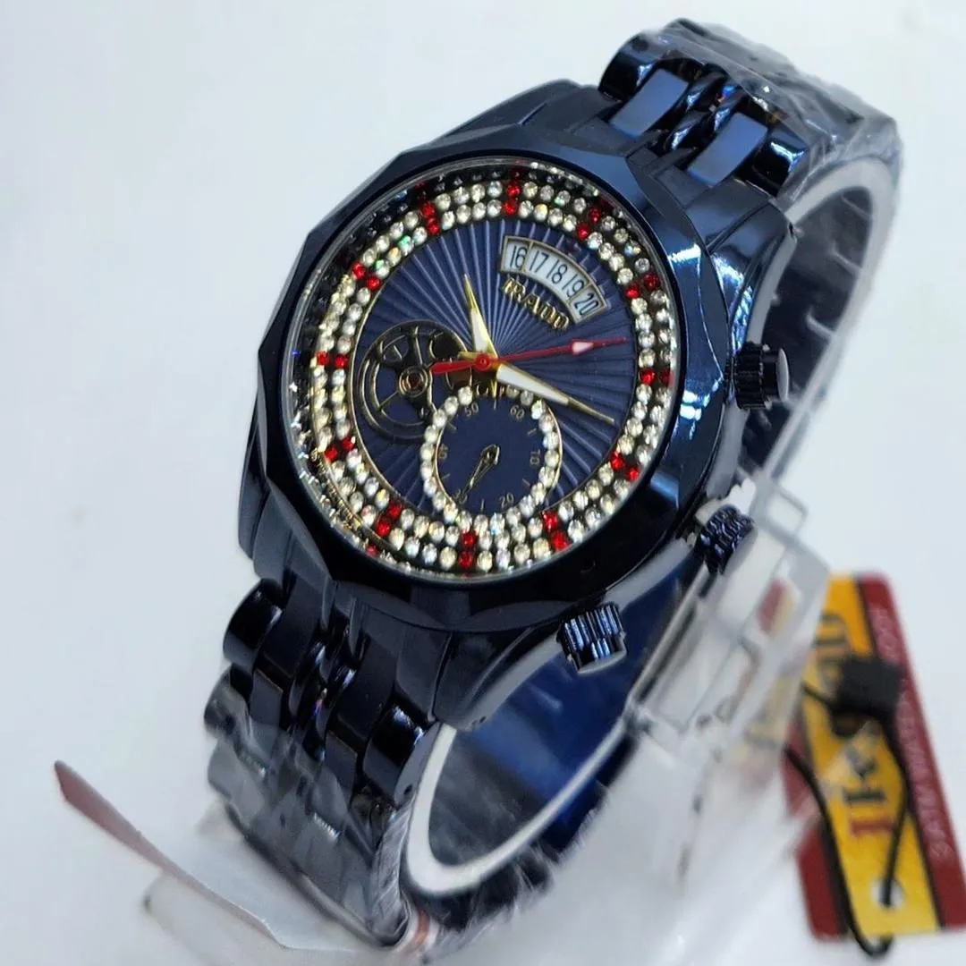 Men's Luxury Blue-Tone Quartz Watch with Dazzling Crystal & Ruby