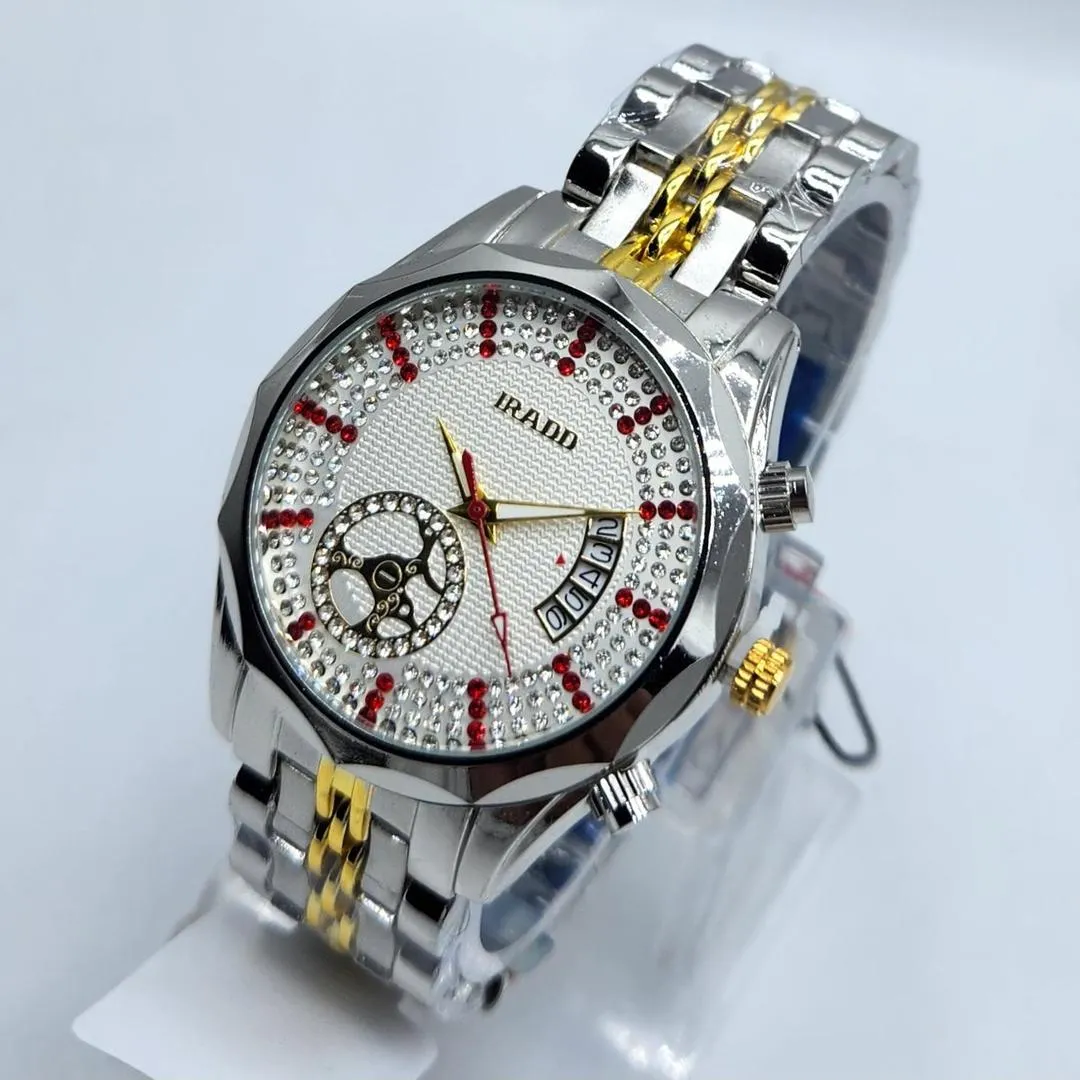 IRADD Luxury Two-Tone Men's Quartz Watch with Crystal-Studded Dial & Unique Sub-Dial