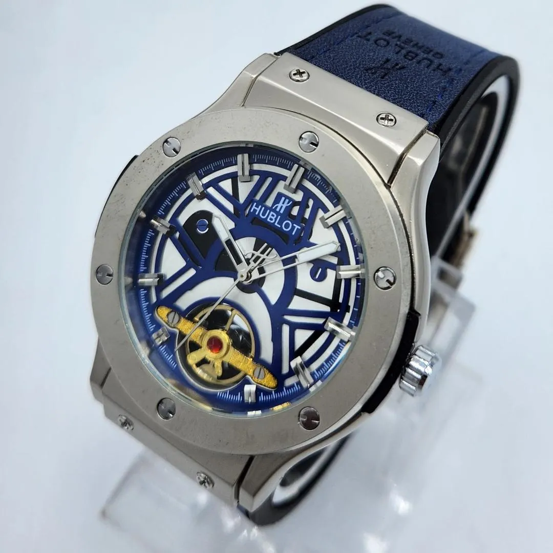 Hublot Style Automatic Skeleton Watch - Blue Dial & Strap