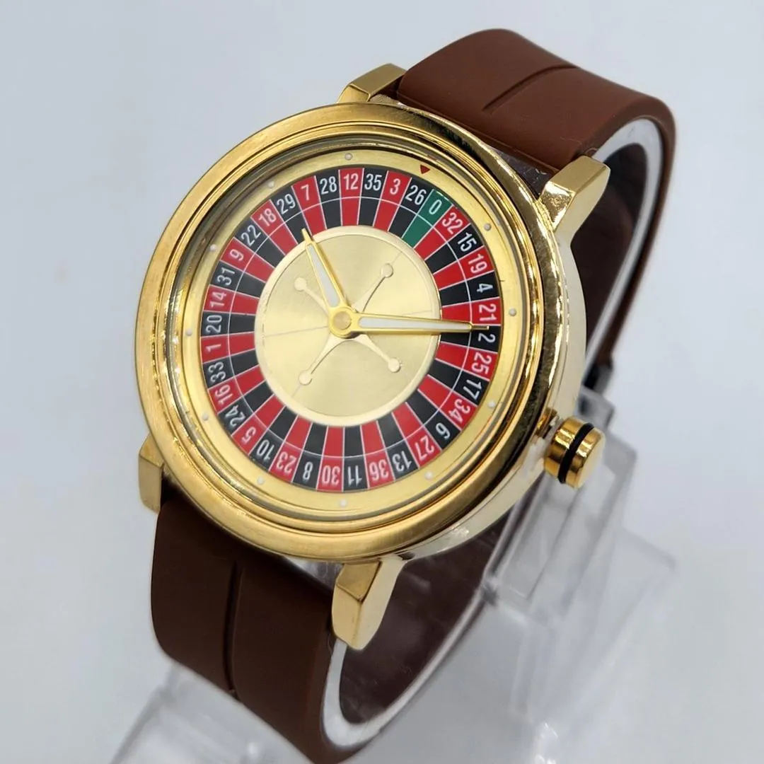 HERYI Gold-Tone Roulette Wheel Design Quartz Watch