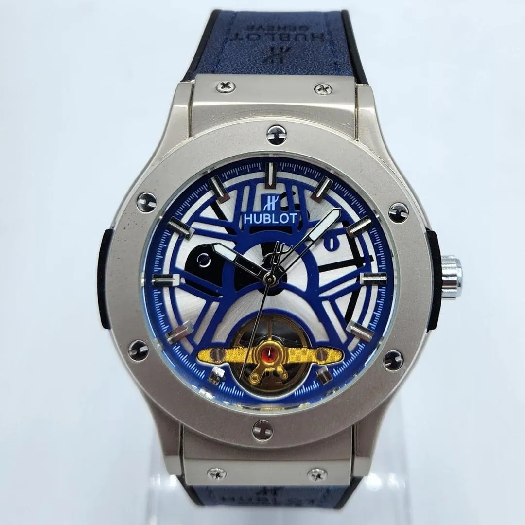 Hublot Blue Skeleton Dial Men's Watch Steel Blue Strap