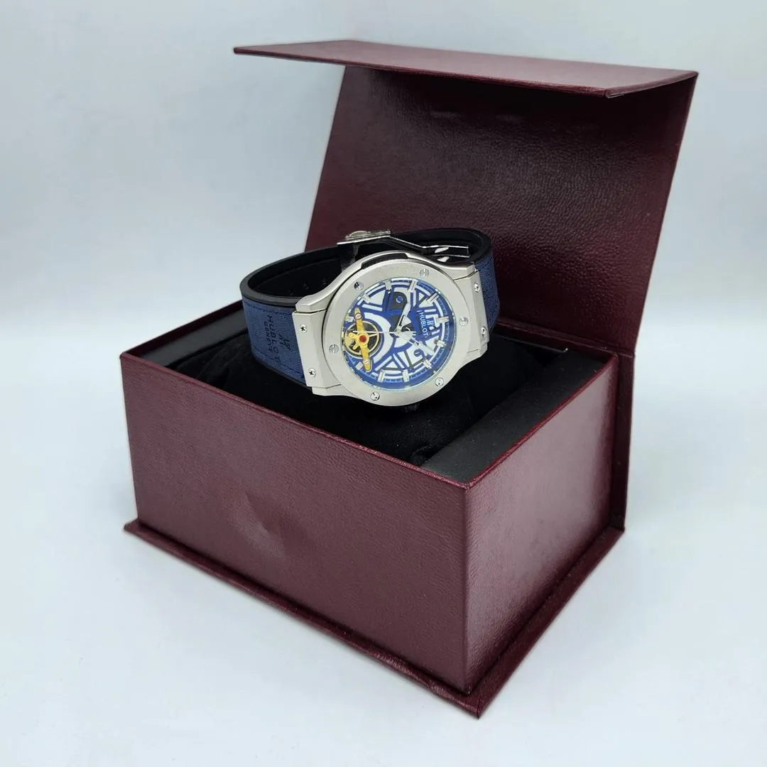 Hublot Blue Skeleton Dial Men's Watch Steel Blue Strap