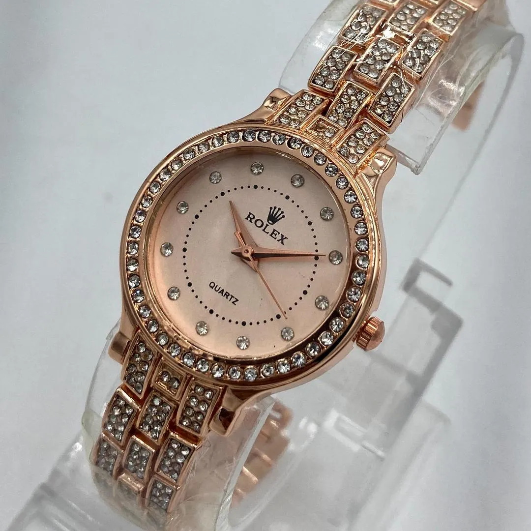 Women's Elegant Rose Gold Ladies Quartz Watch with Crystal-Stone Detailing