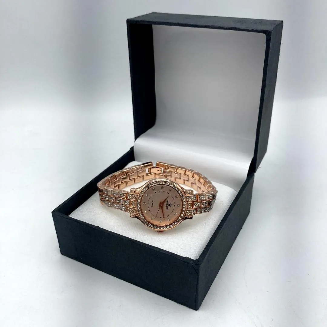 Rose Gold Crystal Watch for Women Wedding Eid Office