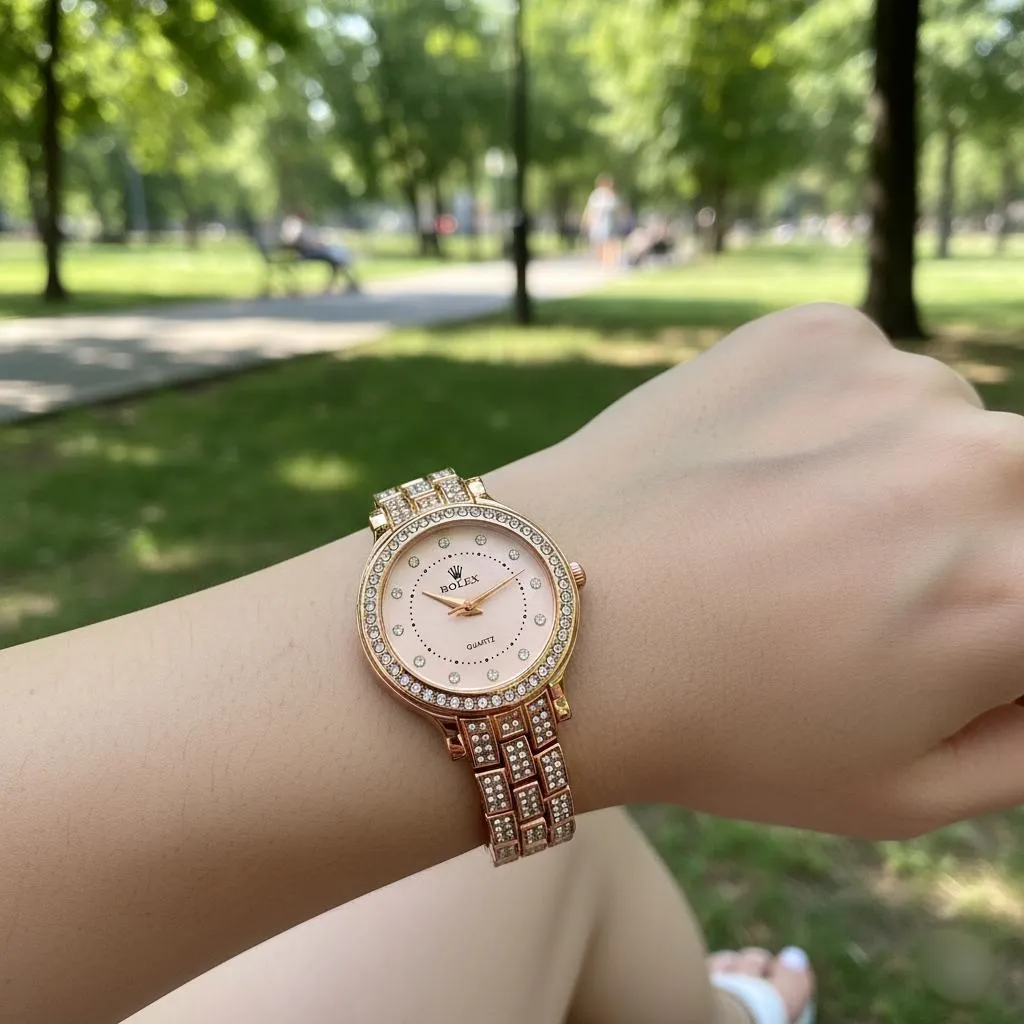 Rose Gold Crystal Watch for Women Wedding Eid Office