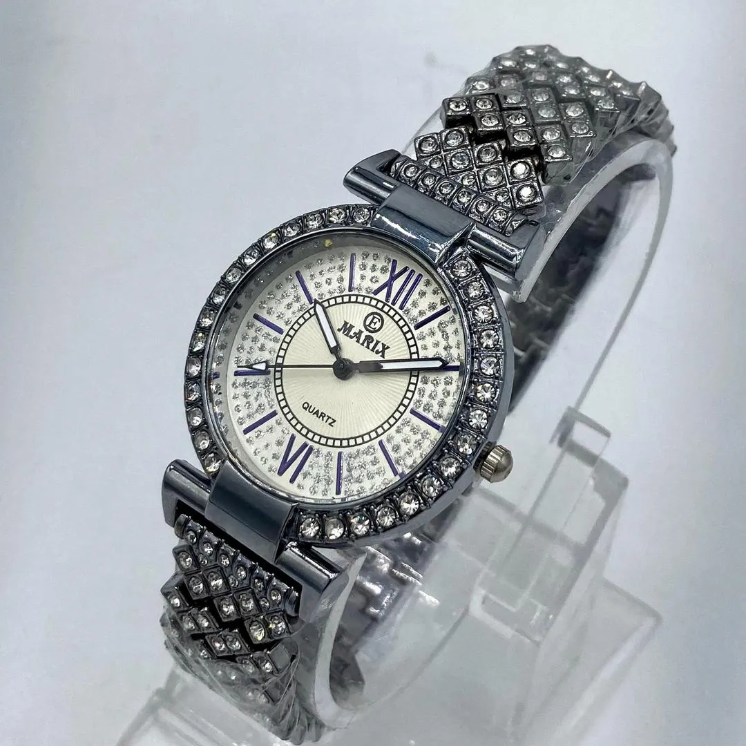 Women's MARIX Elegant Silver Ladies Quartz Watch with Crystal-Studded Dial & Bracelet