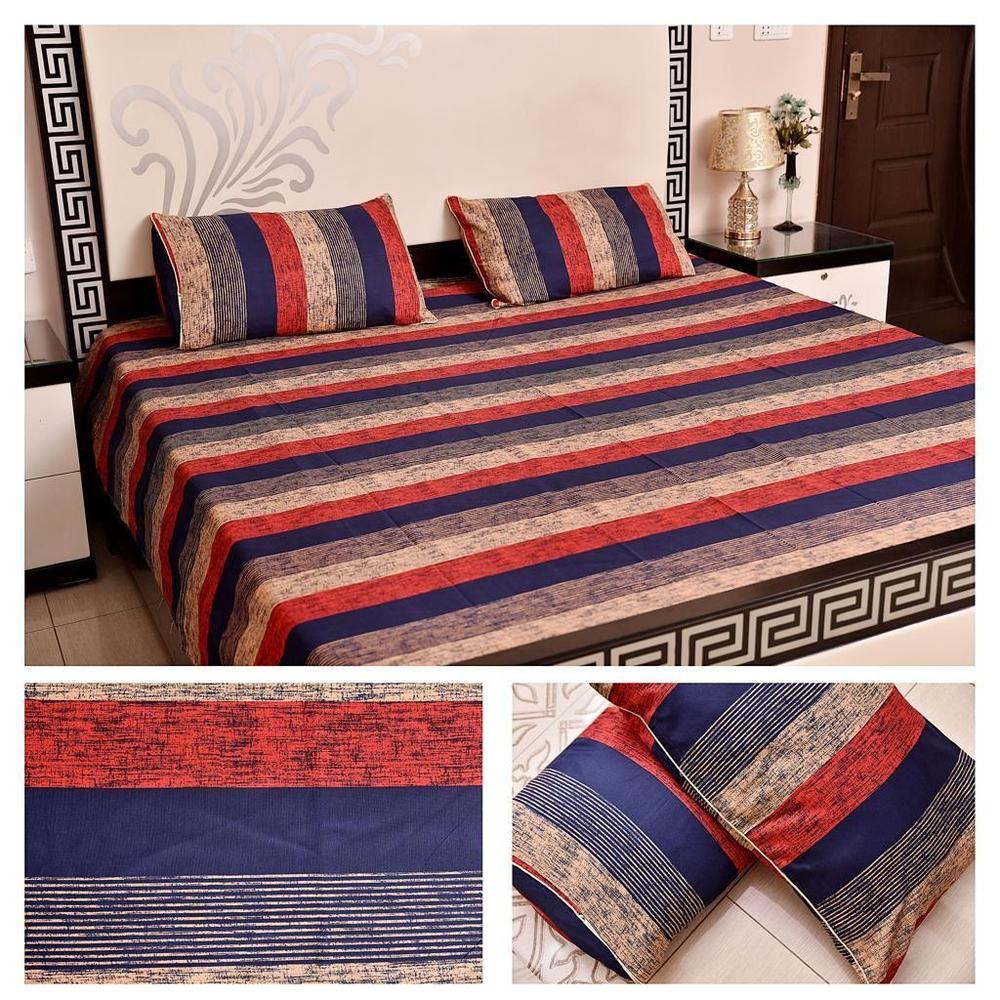 3 Pcs Crystal Cotton Printed Double Bedsheet