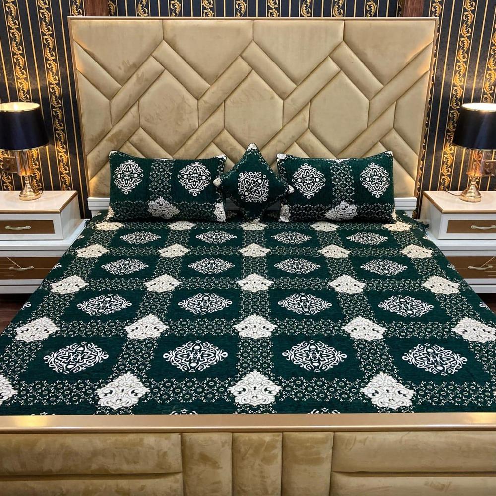 4 Pcs Velvet Jacquard Printed Double Bed Bridal Set