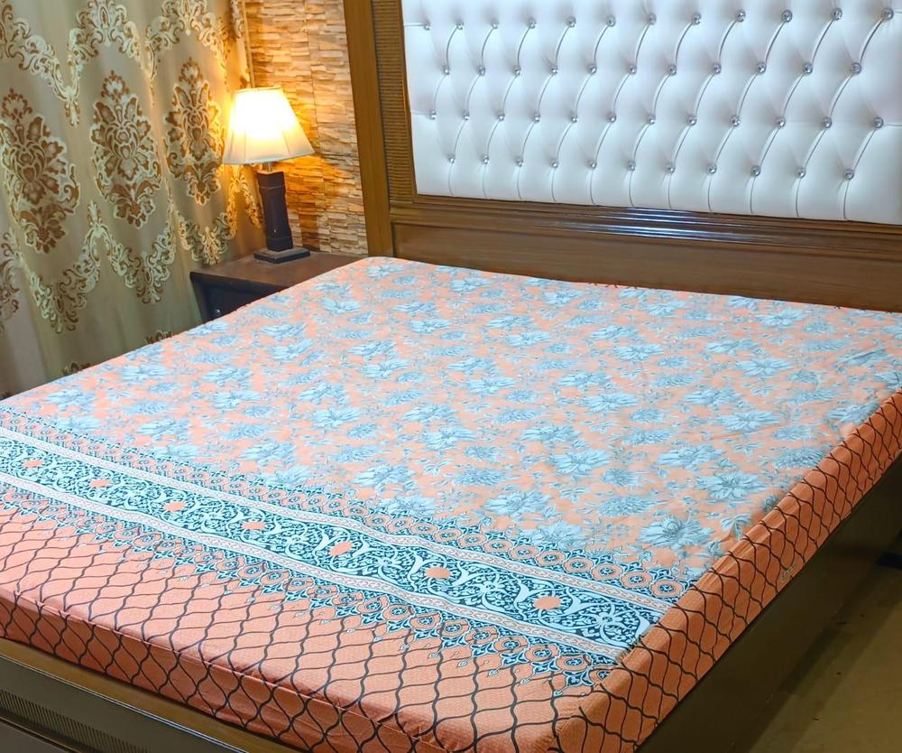 Terry Cotton Printed Double Bed Mattress Cover
