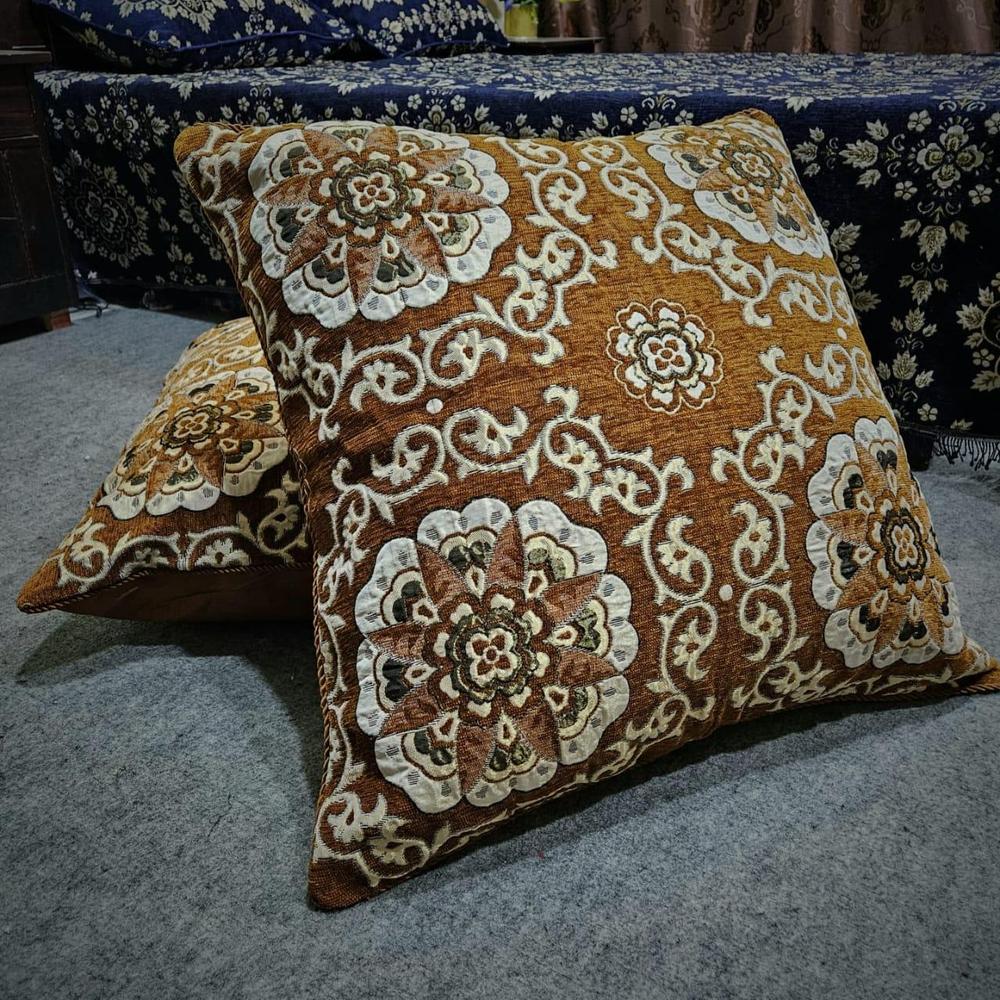2 Pcs Velvet Embroidered Floor Cushion Cover
