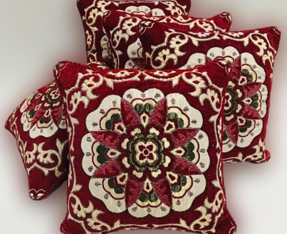 5 Pcs Velvet Jacquard Embroidered Cushion Covers With Filling