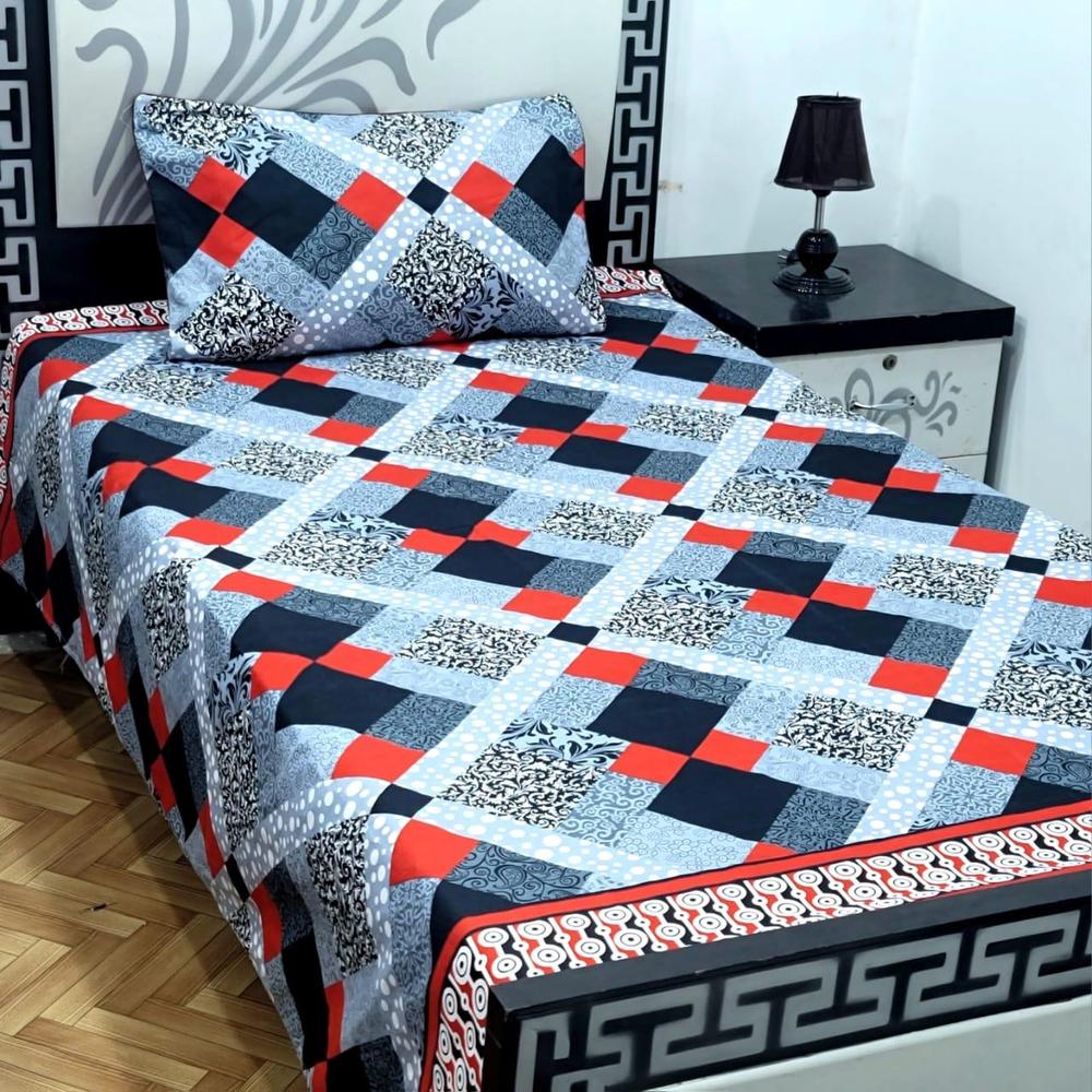 2 Pcs Cotton Sotton Printed Single Bedsheet