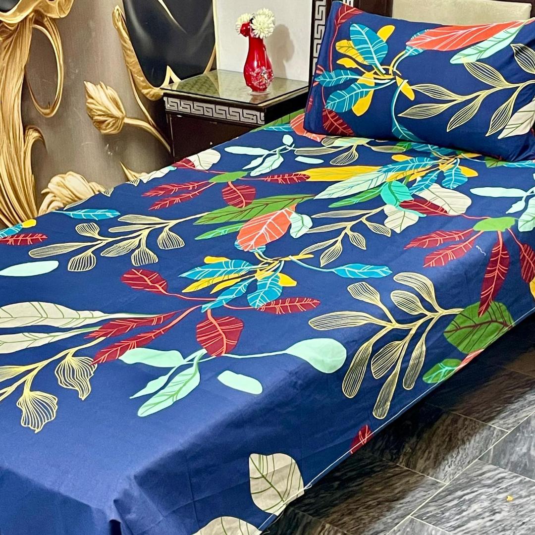 Colorful Printed Cotton Single Bedsheet Set - 2 Pcs