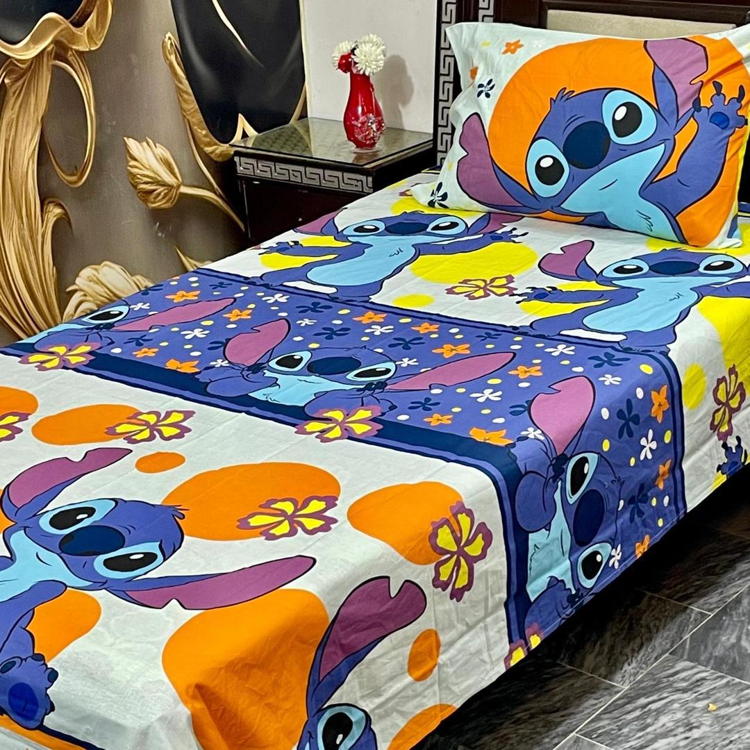 Colorful Printed Cotton Single Bedsheet Set - 2 Pcs