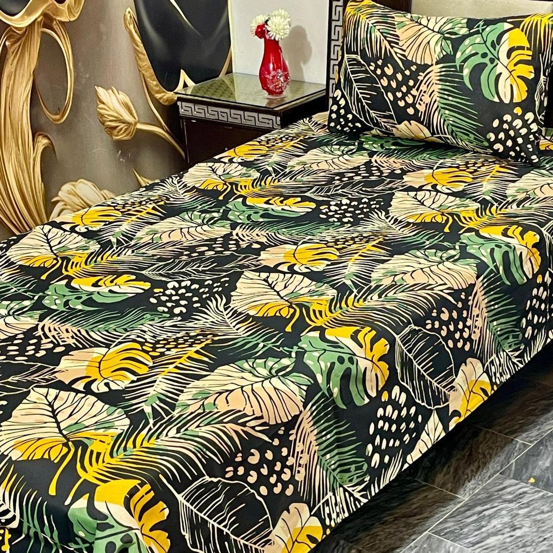 Colorful Printed Cotton Single Bedsheet Set - 2 Pcs