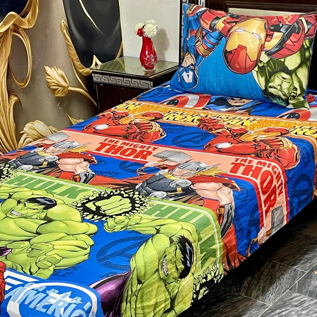 Colorful Printed Cotton Single Bedsheet Set - 2 Pcs