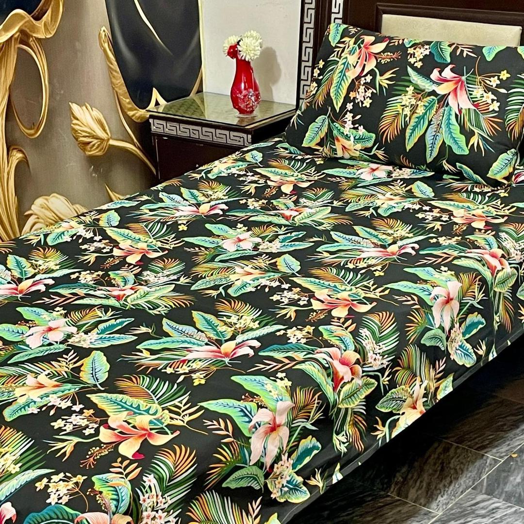 Colorful Printed Cotton Single Bedsheet Set - 2 Pcs