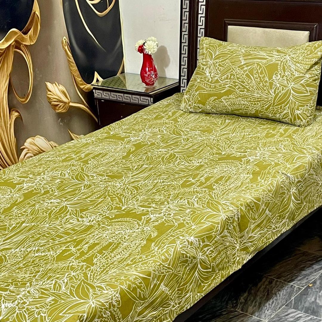 Colorful Printed Cotton Single Bedsheet Set - 2 Pcs