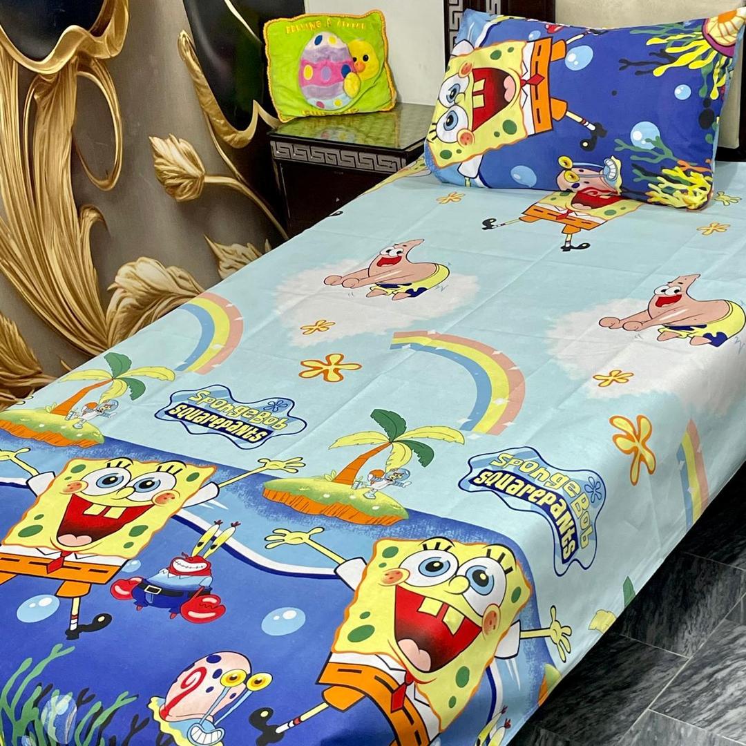 Colorful Printed Cotton Single Bedsheet Set - 2 Pcs