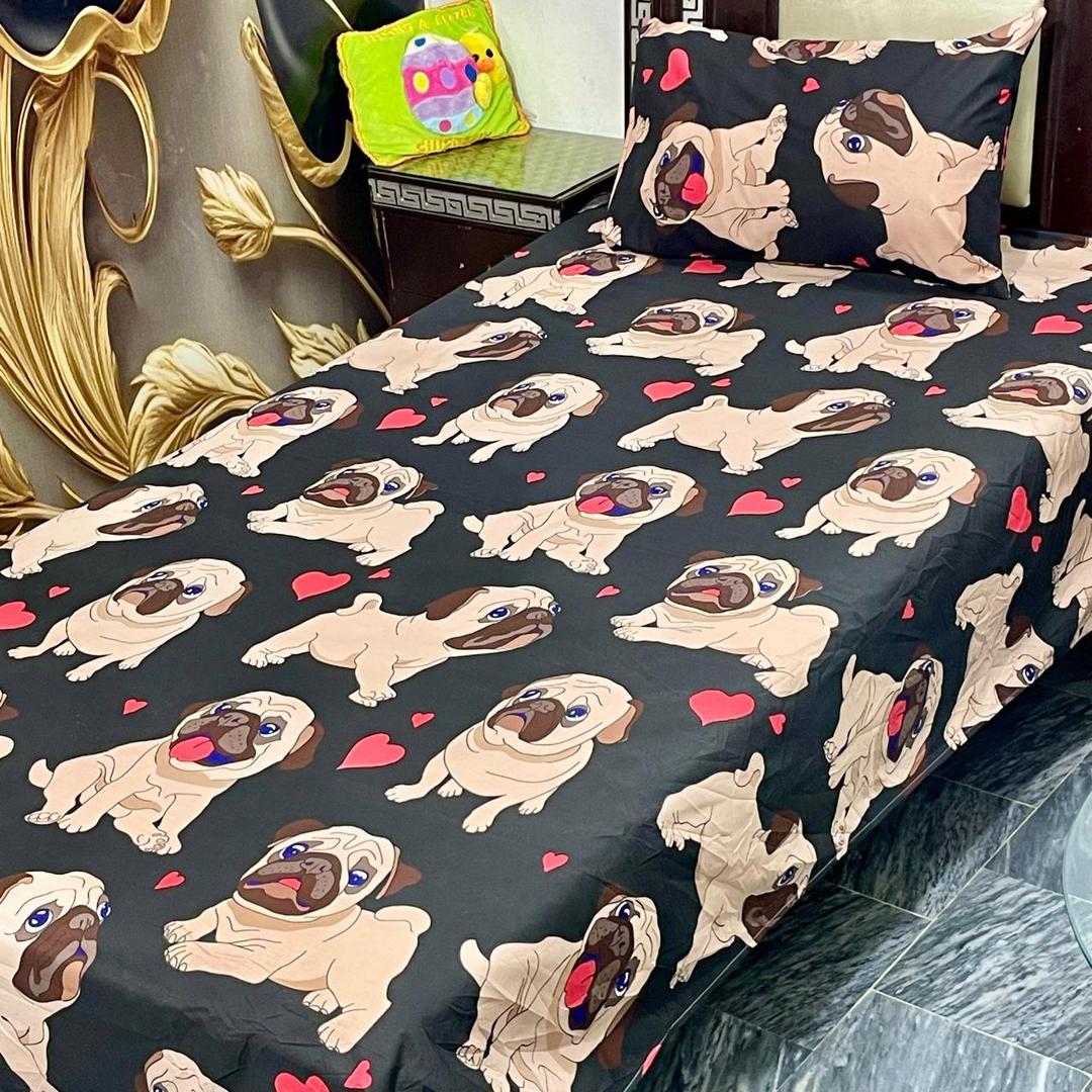 Colorful Printed Cotton Single Bedsheet Set - 2 Pcs