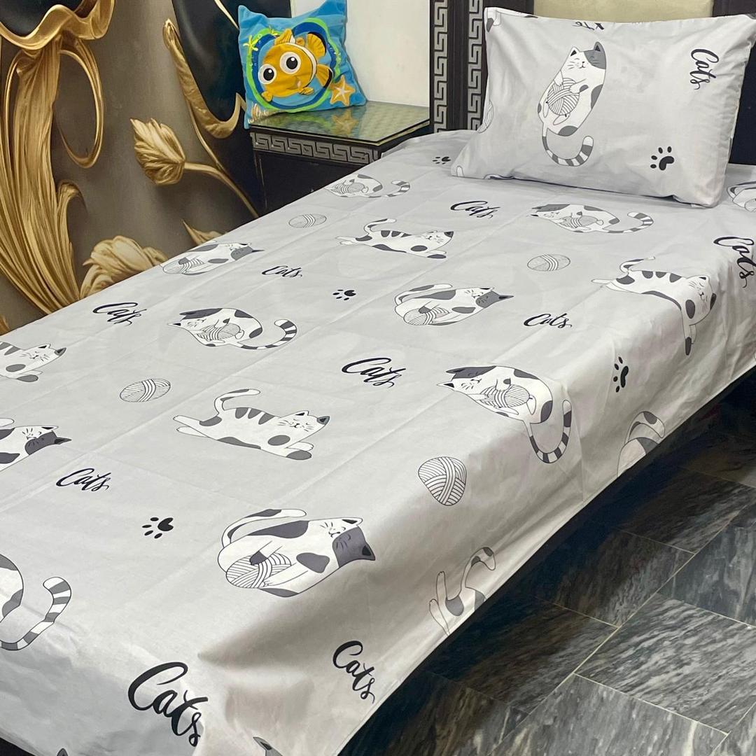Colorful Printed Cotton Single Bedsheet Set - 2 Pcs
