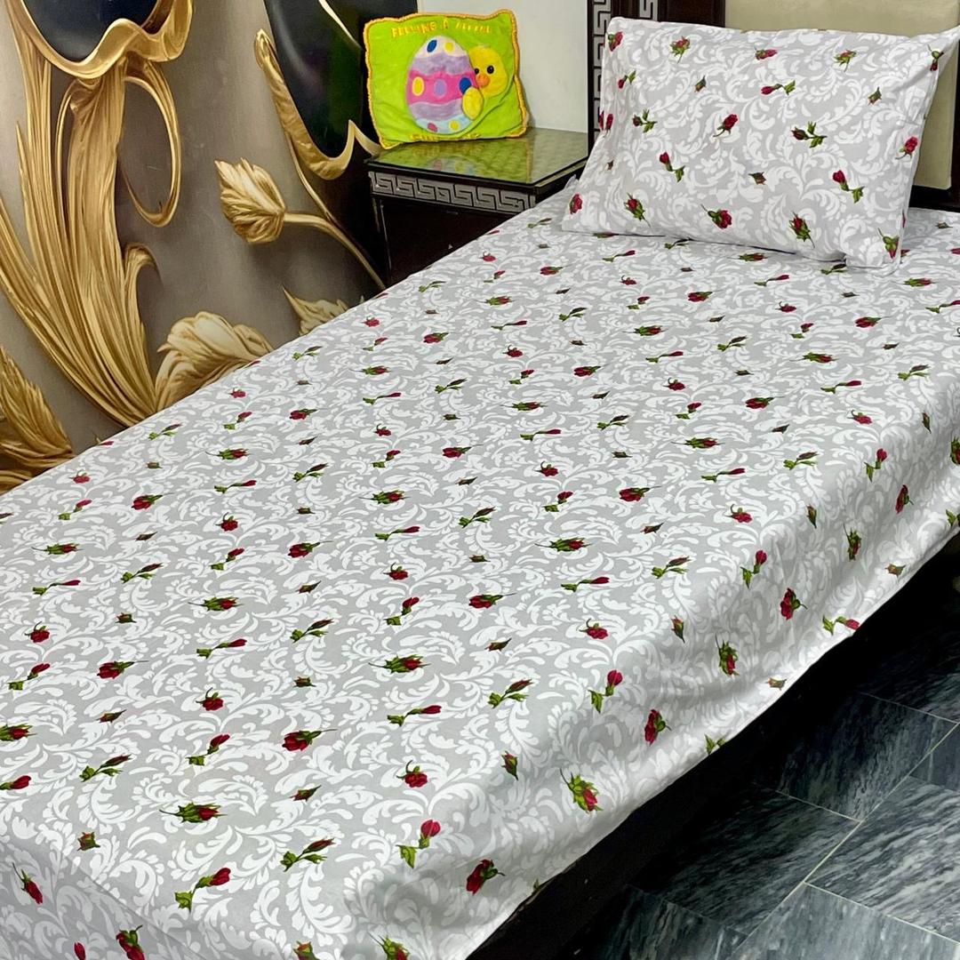 Colorful Printed Cotton Single Bedsheet Set - 2 Pcs