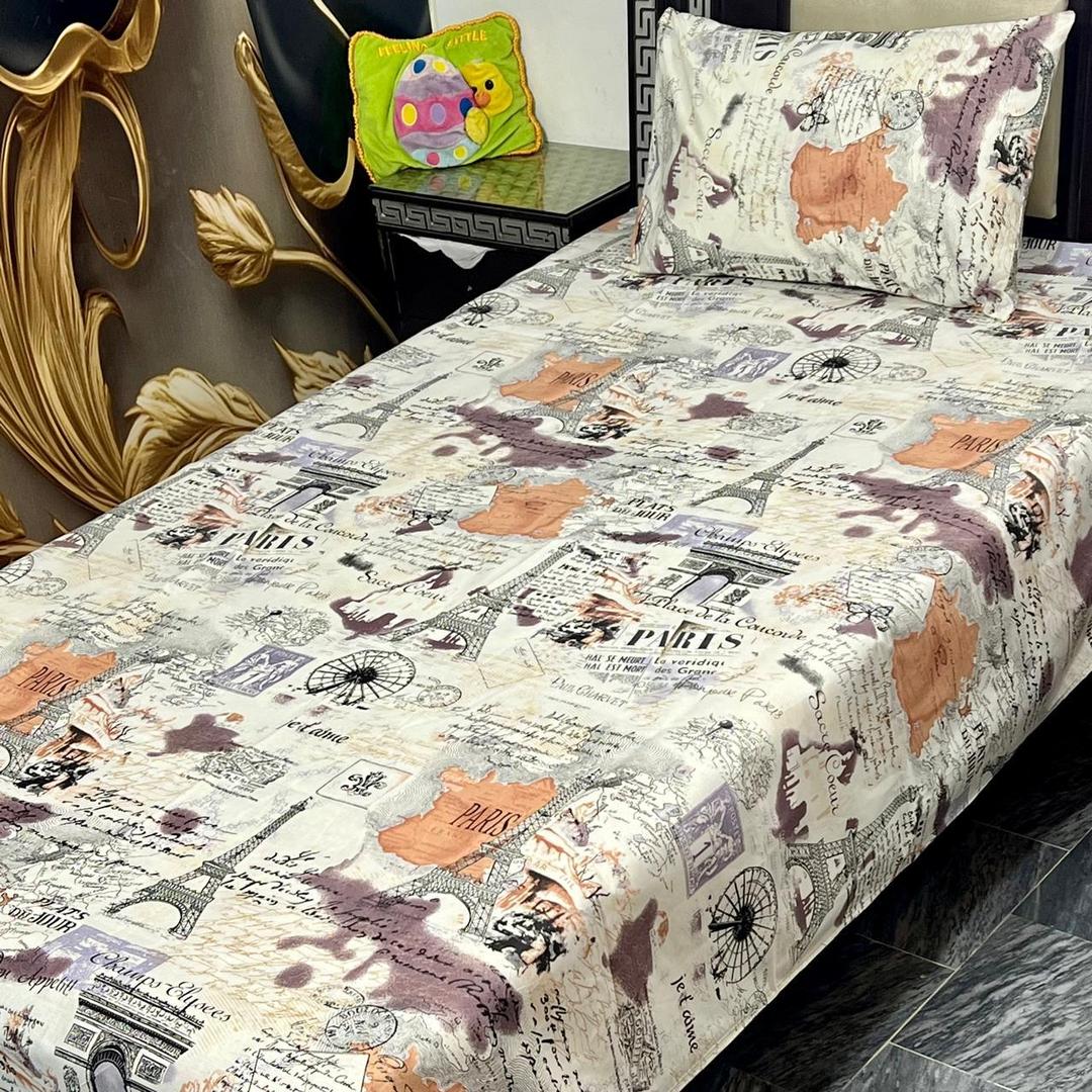 Elegant Cotton Printed Single Bedsheet Set - 2 Pcs