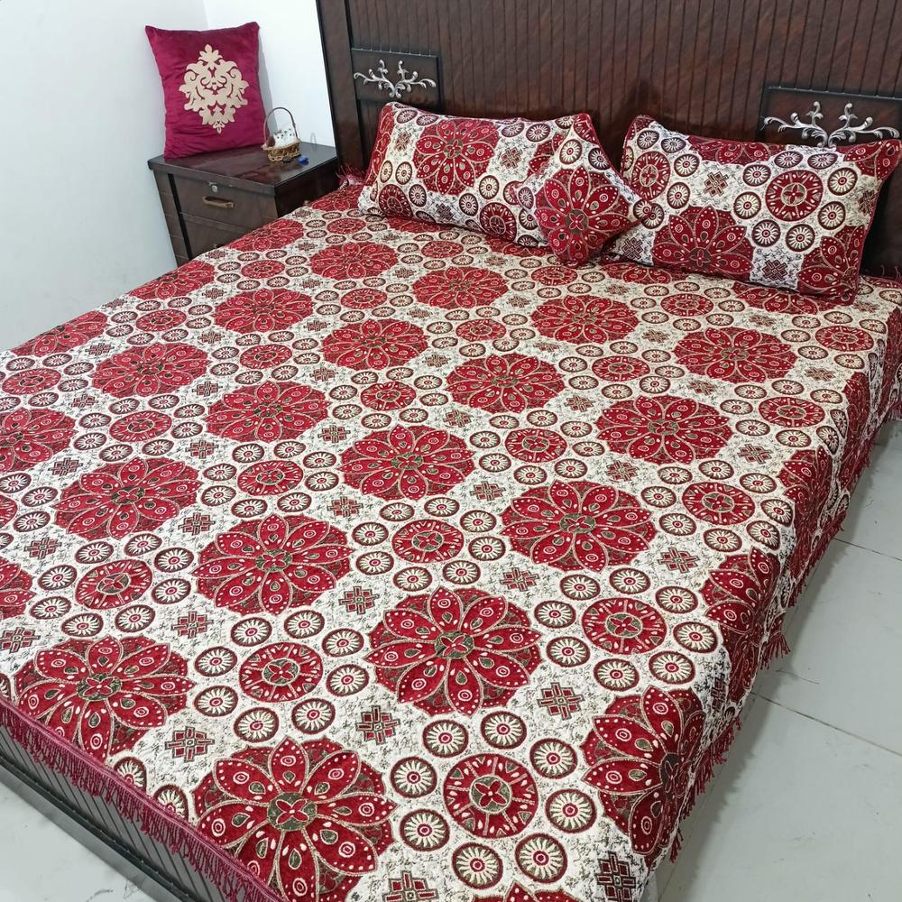 4 Pcs Velvet Jacquard Double Bedsheet