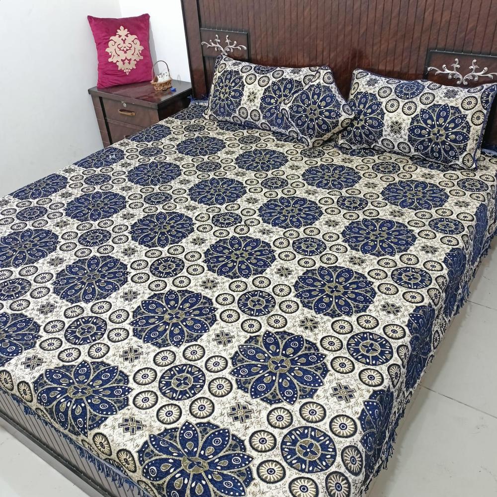 4 Pcs Velvet Jacquard Double Bedsheet