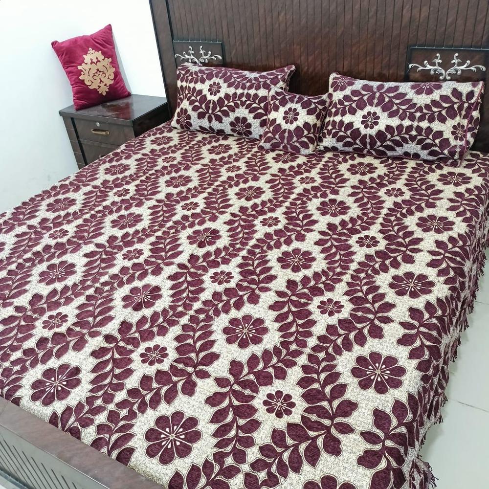 4 Pcs Velvet Jacquard Double Bedsheet
