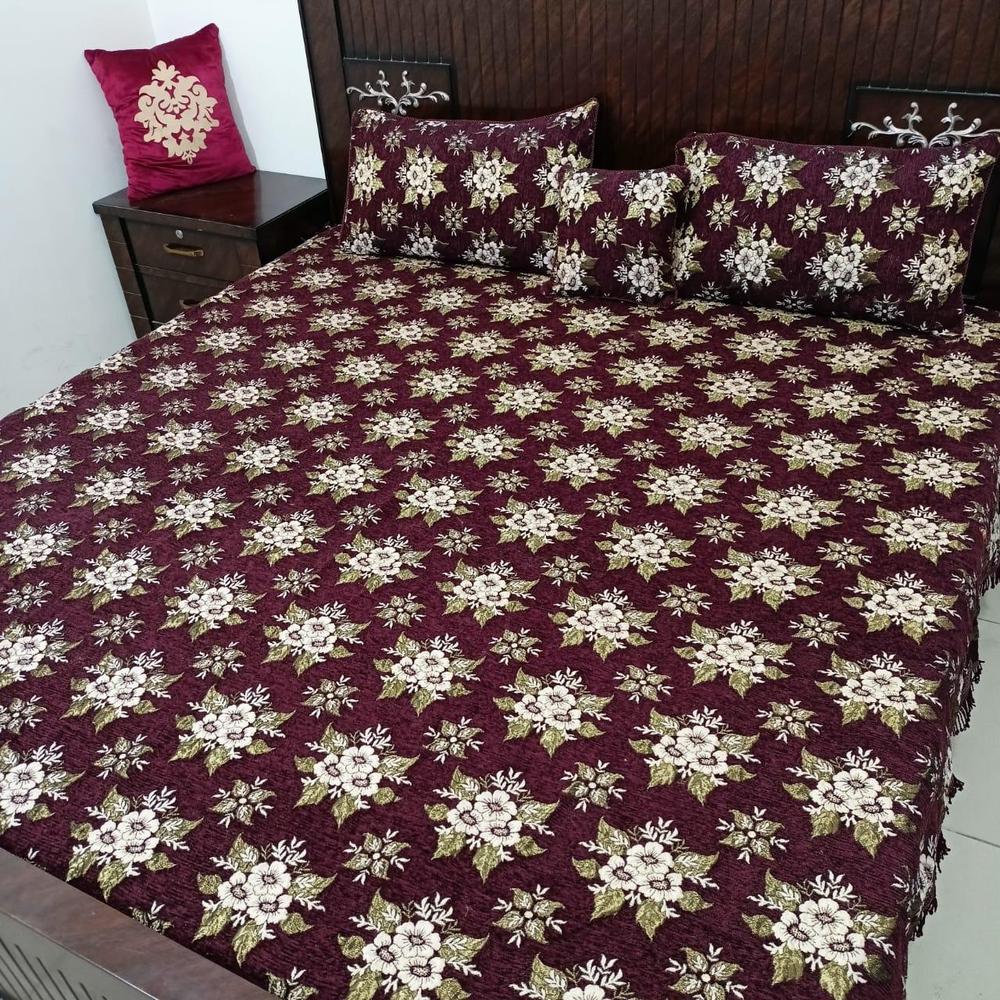 4 Pcs Velvet Jacquard Double Bedsheet