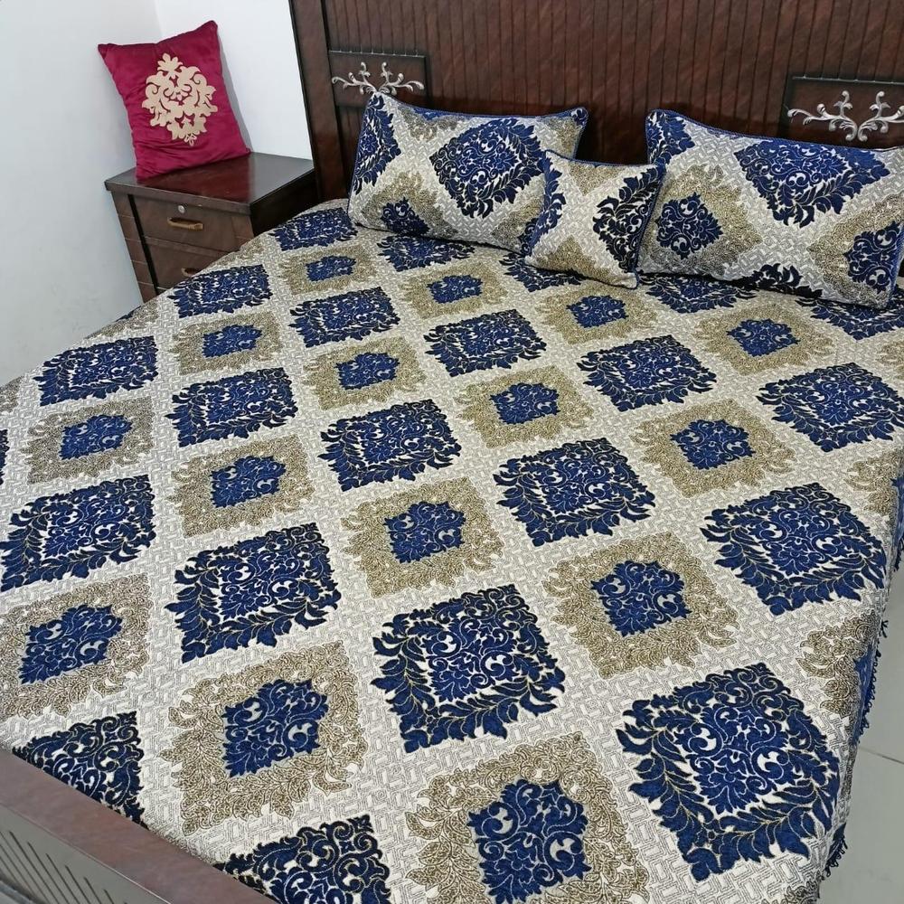 4 Pcs Velvet Jacquard Double Bedsheet