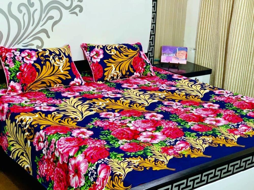 3 Pcs Crystal Cotton Printed Double Bedsheet