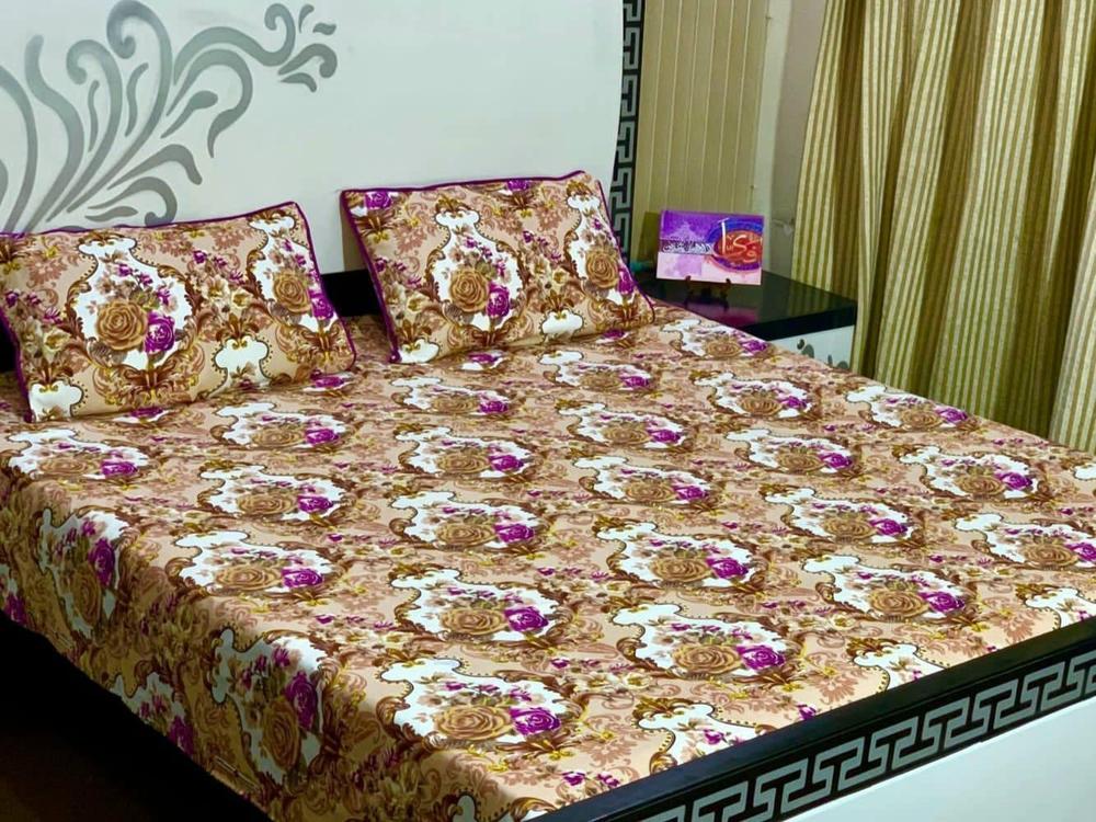 3 Pcs Crystal Cotton Printed Double Bedsheet