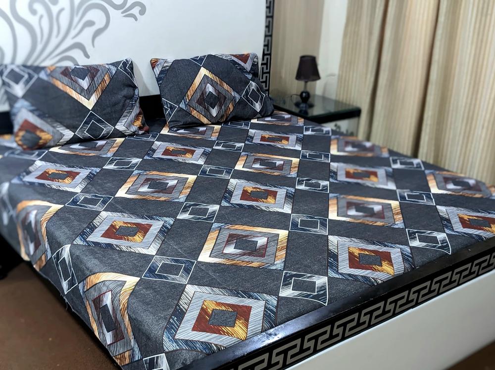 3 Pcs Crystal Cotton Printed Double Bedsheet