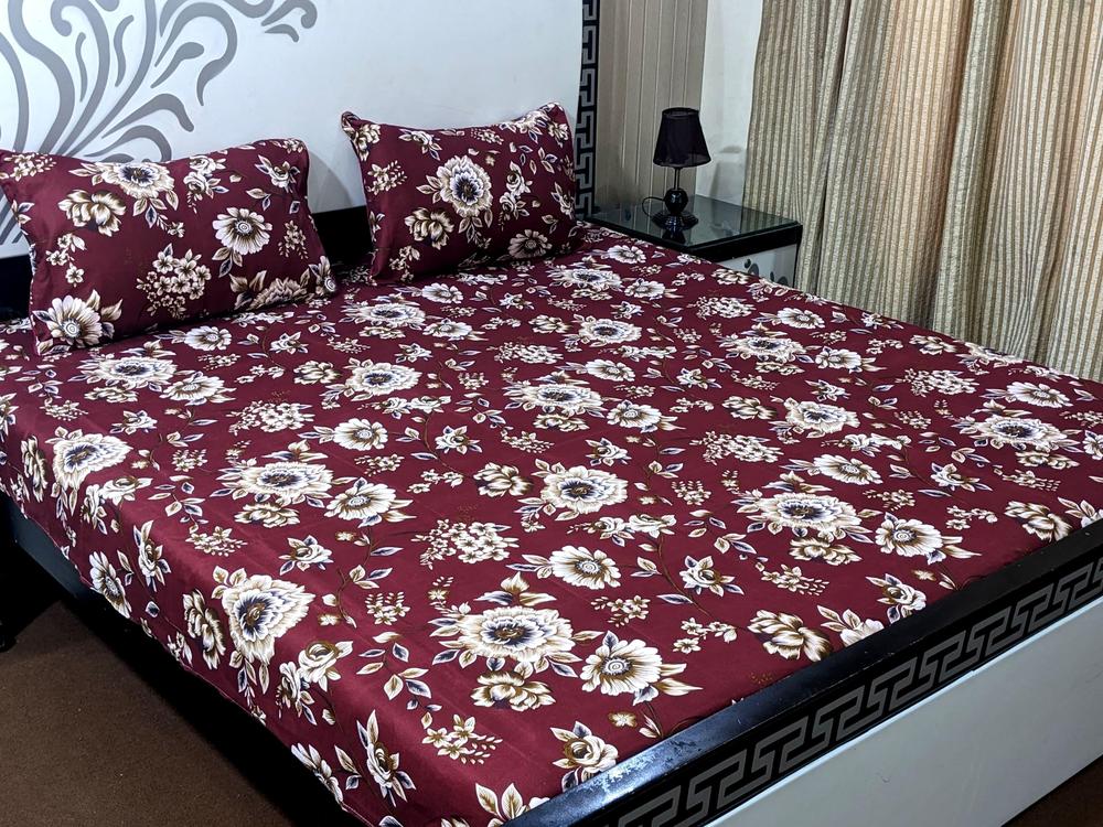 3 Pcs Crystal Cotton Printed Double Bedsheet