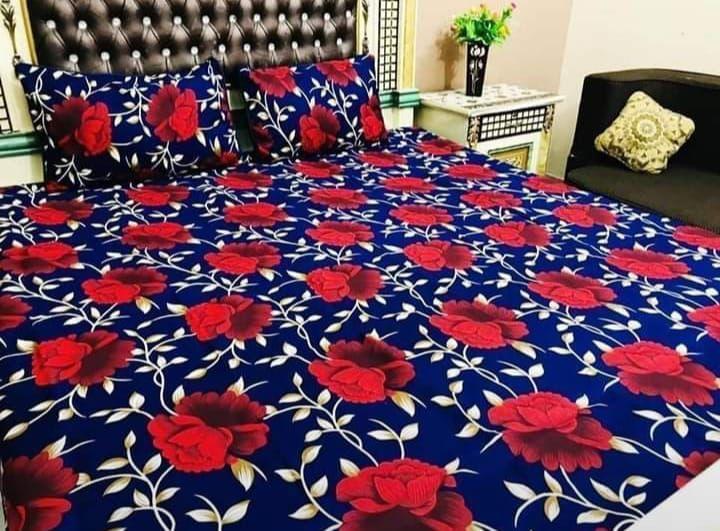 3 Pcs Crystal Cotton Printed Double Bedsheet