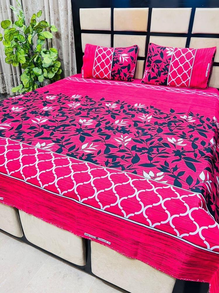 3 Pcs Crystal Cotton Printed Double Bedsheet