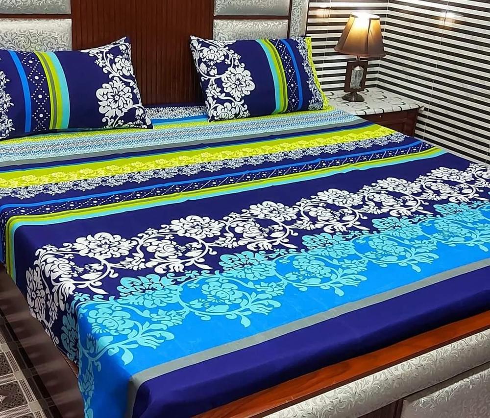 3 Pcs Crystal Cotton Printed Double Bedsheet