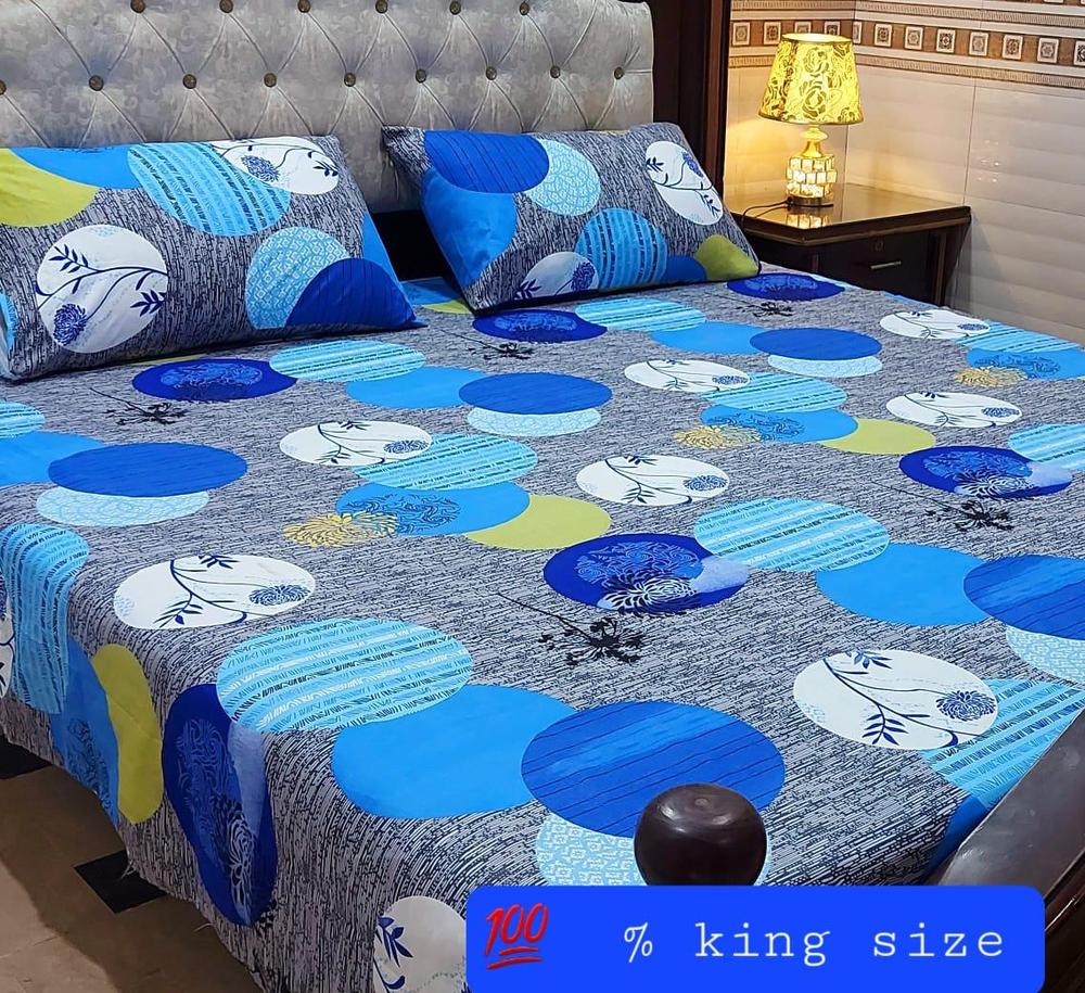 3 Pcs Crystal Cotton Printed Double Bedsheet