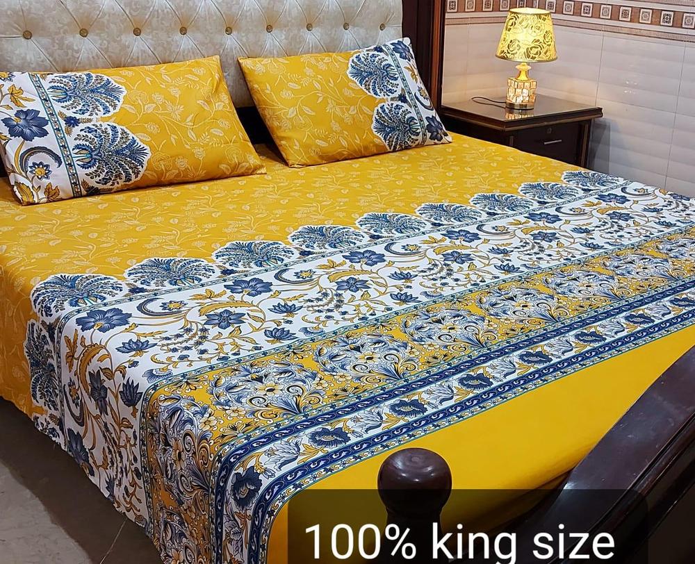 3 Pcs Crystal Cotton Printed Double Bedsheet