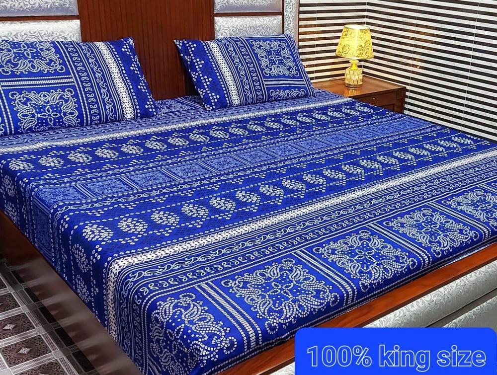 3 Pcs Crystal Cotton Printed Double Bedsheet