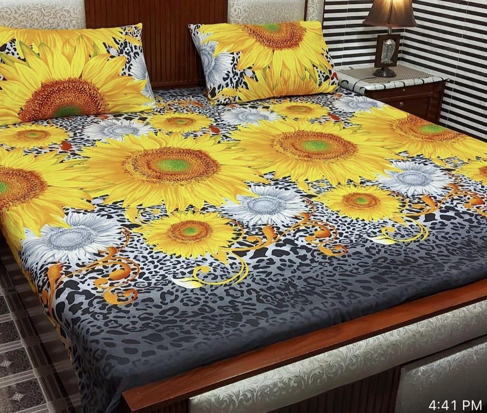 3 Pcs Crystal Cotton Printed Double Bedsheet