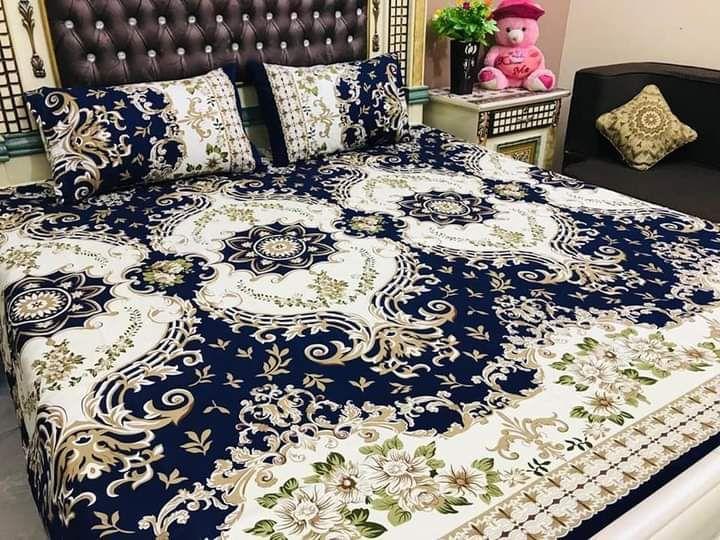 3 Pcs Crystal Cotton Printed Double Bedsheet