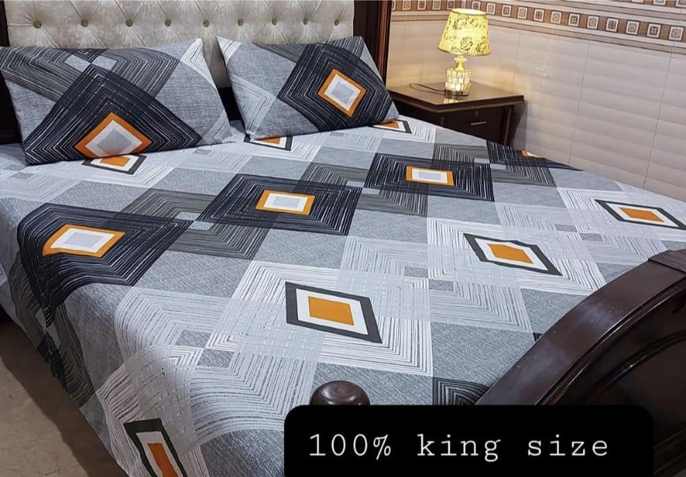 3 Pcs Crystal Cotton Printed Double Bedsheet