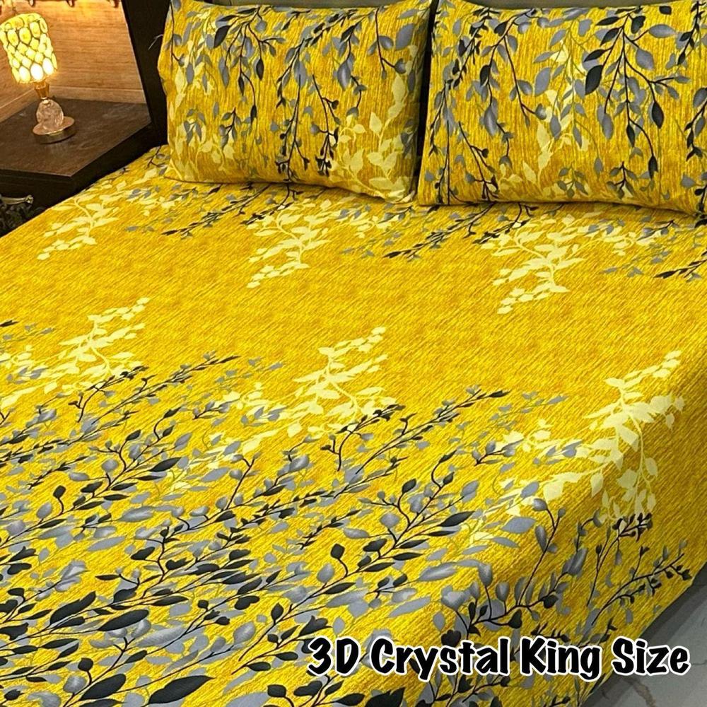 3 Pcs Crystal Cotton Printed Double Bedsheet