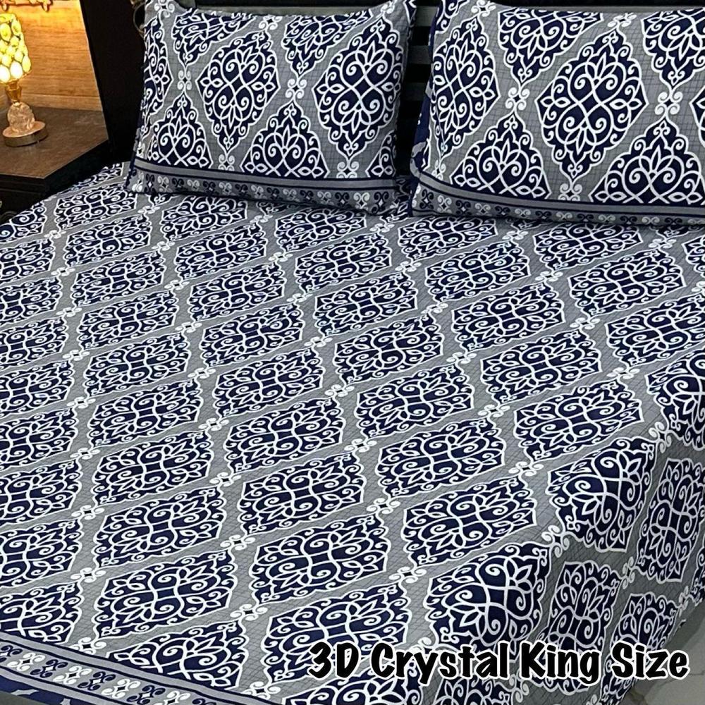 3 Pcs Crystal Cotton Printed Double Bedsheet