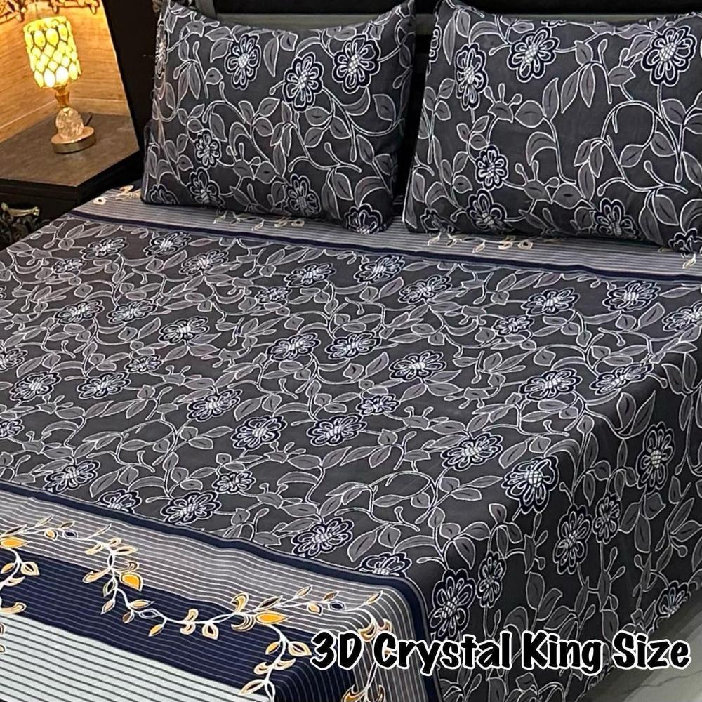 3 Pcs Crystal Cotton Printed Double Bedsheet